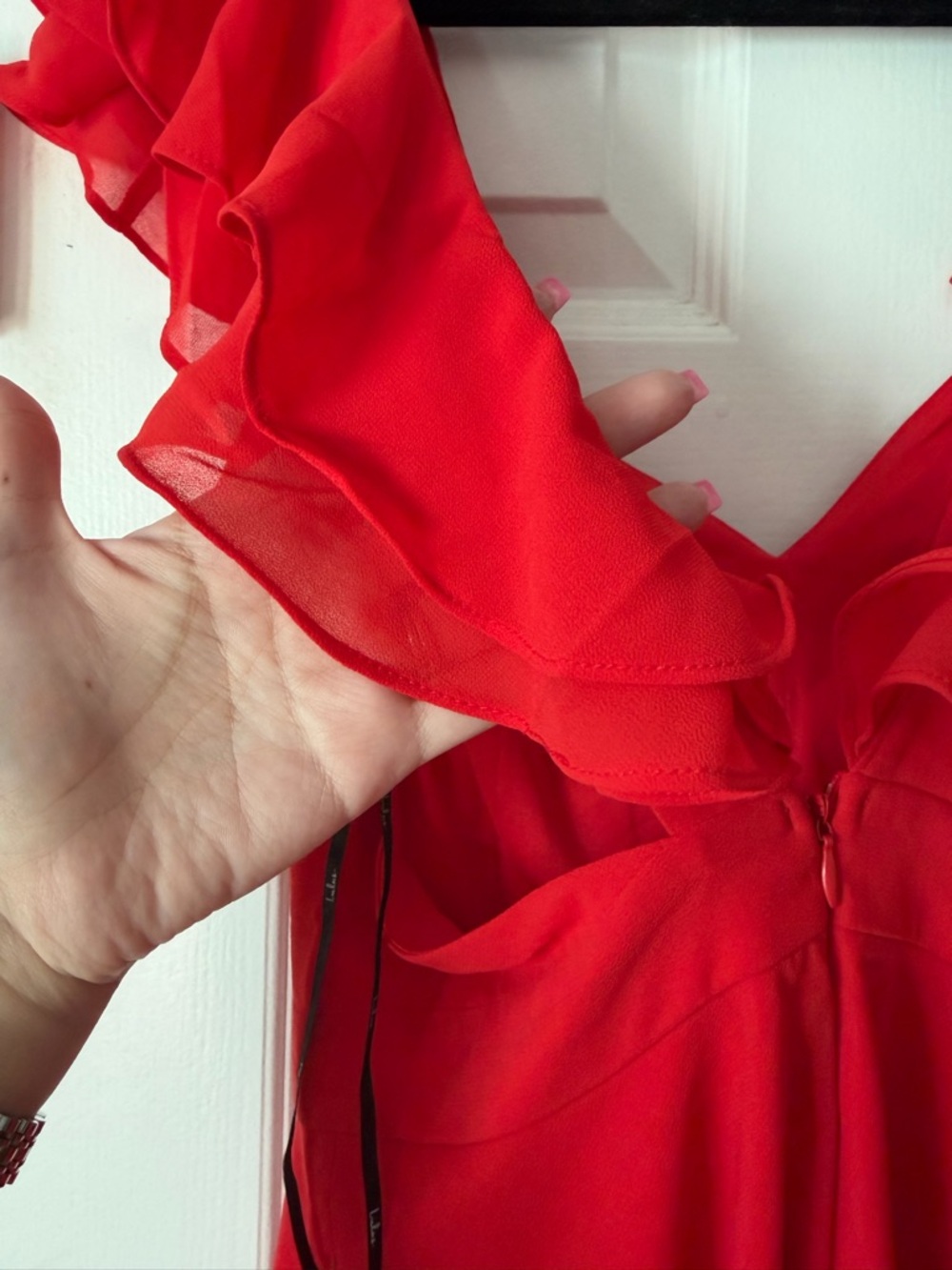 NWT Lulu's Red Ruffle V-Neck Mini Dress - Picture 8 of 11